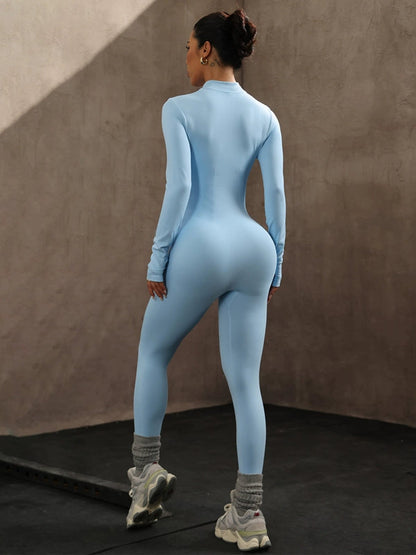 BUYCO Female Solid Color Zipper Stand Up Collar Jumpsuit