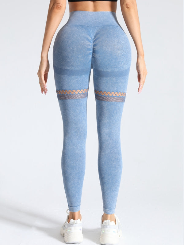 BUYCO Female Fishnet Denim Ruched Back Hip-lift Leggings