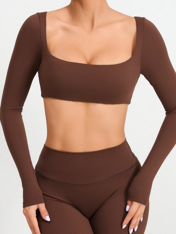 BUYCO Female Solid Color With Chests Cropped Long Sleeves