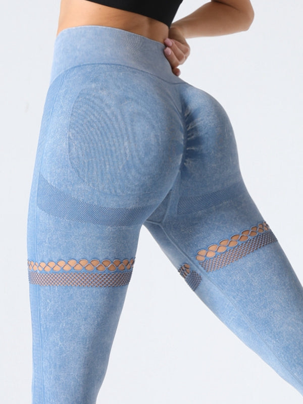 BUYCO Female Fishnet Denim Ruched Back Hip-lift Leggings