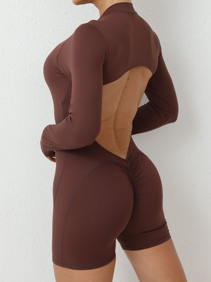 BUYCO Female Zipper Backless Ruched Back With Pads Romper
