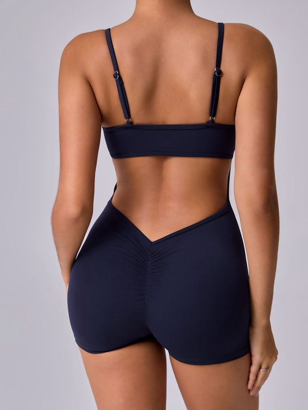 BUYCO Female Hollow Out U-collar Ruched Back Romper