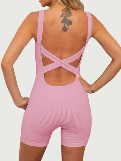 BUYCO Female Ribbed Cross Back Seamless Romper