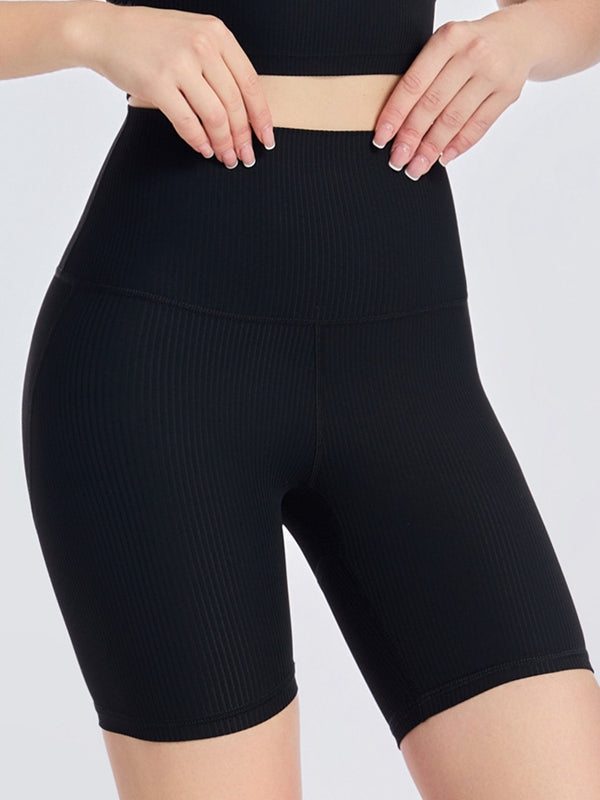 BUYCO Female Ribbed Ruched Back Hip-lift Fit Gym Shorts