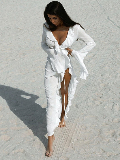 BUYCO Female Fitted Mesh Swimwear Without Bikini Set Cover-up Oversized Hem Dress
