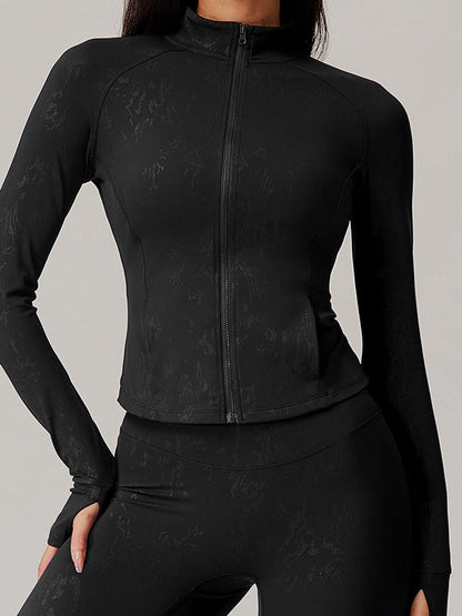 BUYCO Female Fitted Modern Stamping Print Pocket Thumbhole Jacket