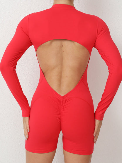 BUYCO Female Zipper Backless Ruched Back With Pads Romper