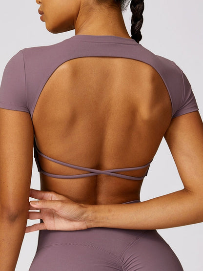 BUYCO Female Cross Back Backless Cropped Short Sleeves
