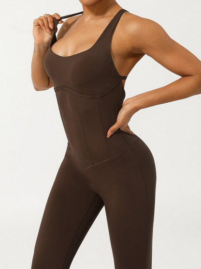 BUYCO Female Cross Back Hollow Out Adjustable Strap Backless Corset Quick Dry Jumpsuit