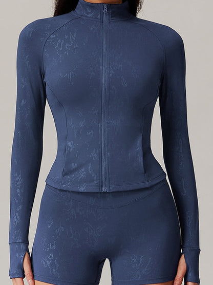 BUYCO Female Fitted Modern Stamping Print Pocket Thumbhole Jacket