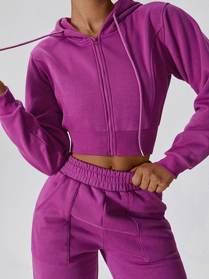 BUYCO Female Zipper Drawstring Cropped Hoodies