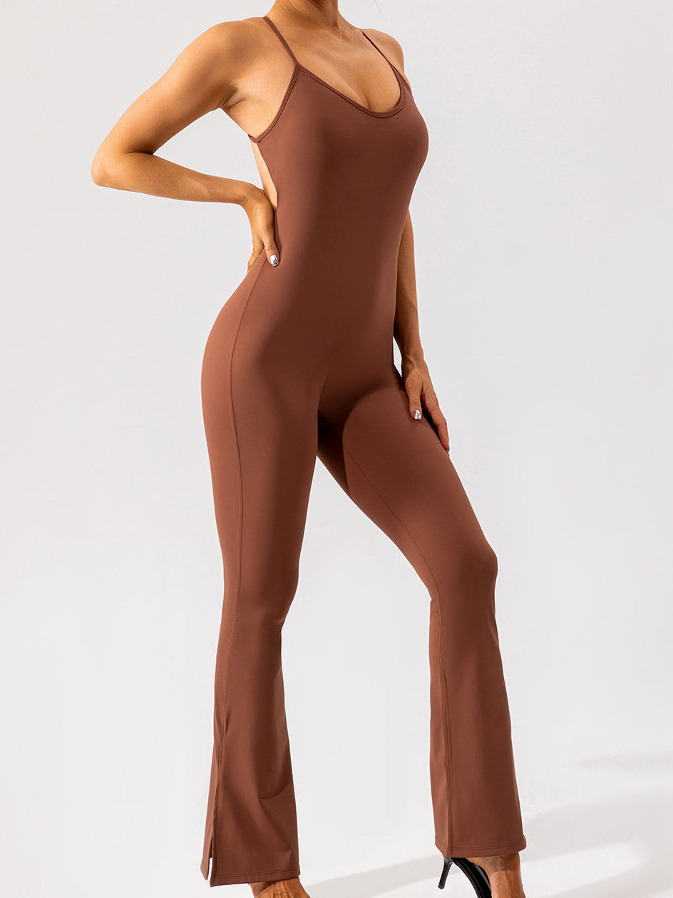 BUYCO Female Cross Back Split Flare Fit Jumpsuit