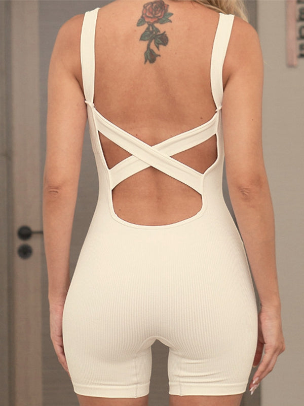 BUYCO Female Ribbed Cross Back Seamless Romper
