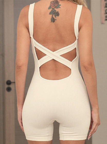 BUYCO Female Ribbed Cross Back Seamless Romper