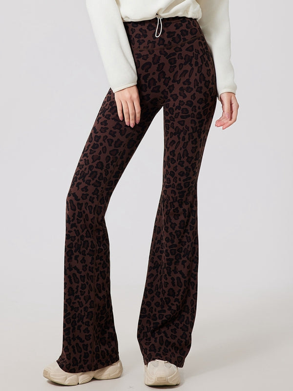 BUYCO Female Fleece Leopard Print Flare Leggings