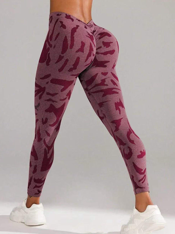 BUYCO Female Fitted Camouflage Deep V Back Ruched Back Leggings