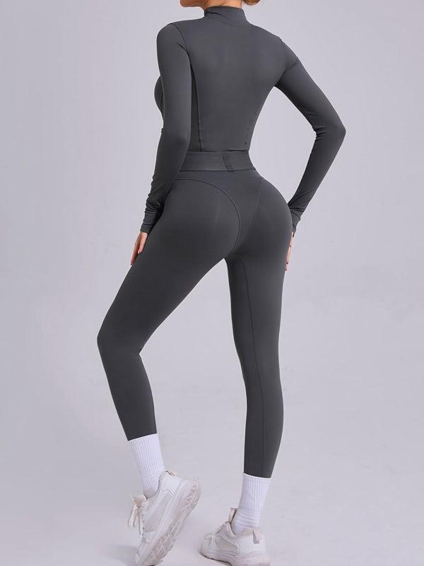 BUYCO Female Push-Up Mesh Thumbhole Zipper Jumpsuit
