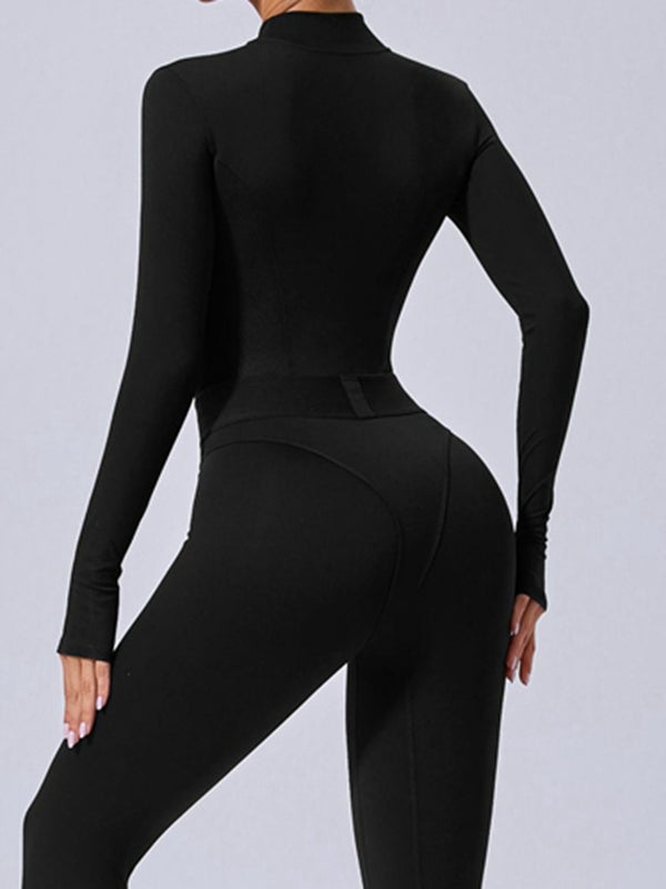 BUYCO Female Push-Up Mesh Thumbhole Zipper Jumpsuit