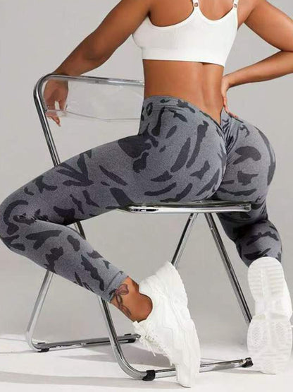 BUYCO Female Fitted Camouflage Deep V Back Ruched Back Leggings