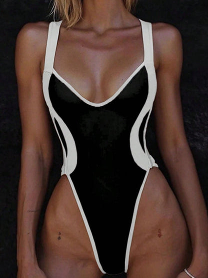 BUYCO Female Contrast Color Cross Back One Piece