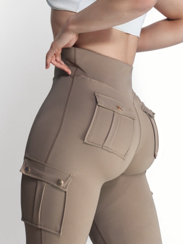 BUYCO Female Pocket High-rise Cargo Style Cropped Leggings