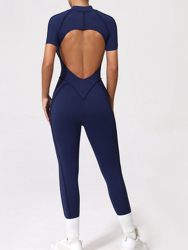 BUYCO Female Fitted Backless Zipper Ruched Back Jumpsuit
