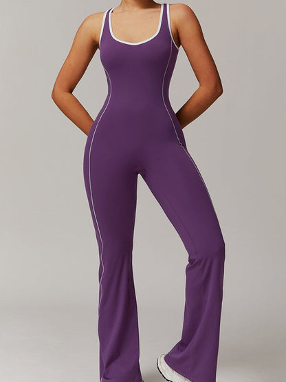 BUYCO Female Backless Stripes Flare Jumpsuit