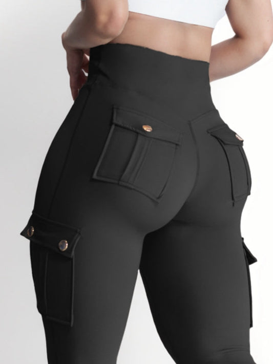 BUYCO Female Pocket High-rise Cargo Style Cropped Leggings