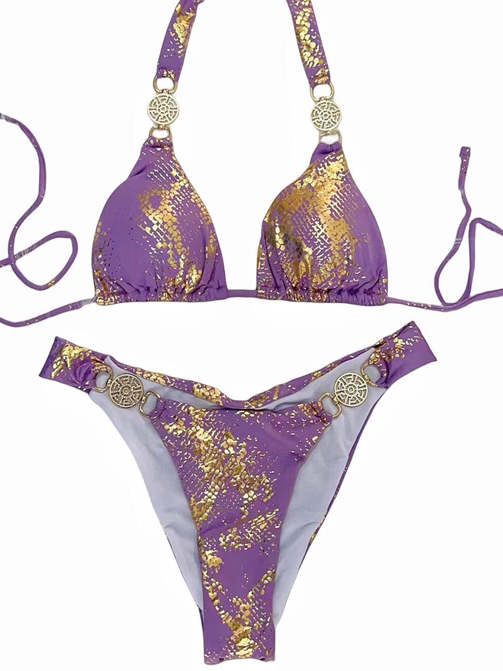 BUYCO Female Snake Print Faux Leather Bikini Set