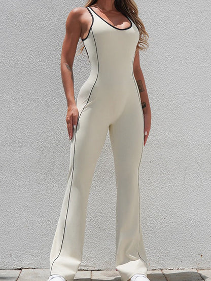 BUYCO Female Backless Stripes Flare Jumpsuit