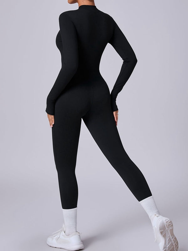 BUYCO Female Zipper Thumbhole Hip-lift Jumpsuit