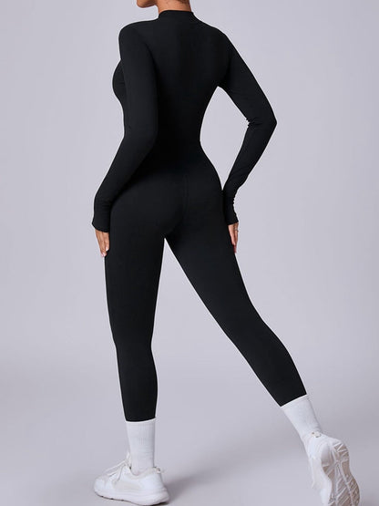 BUYCO Female Zipper Thumbhole Hip-lift Jumpsuit