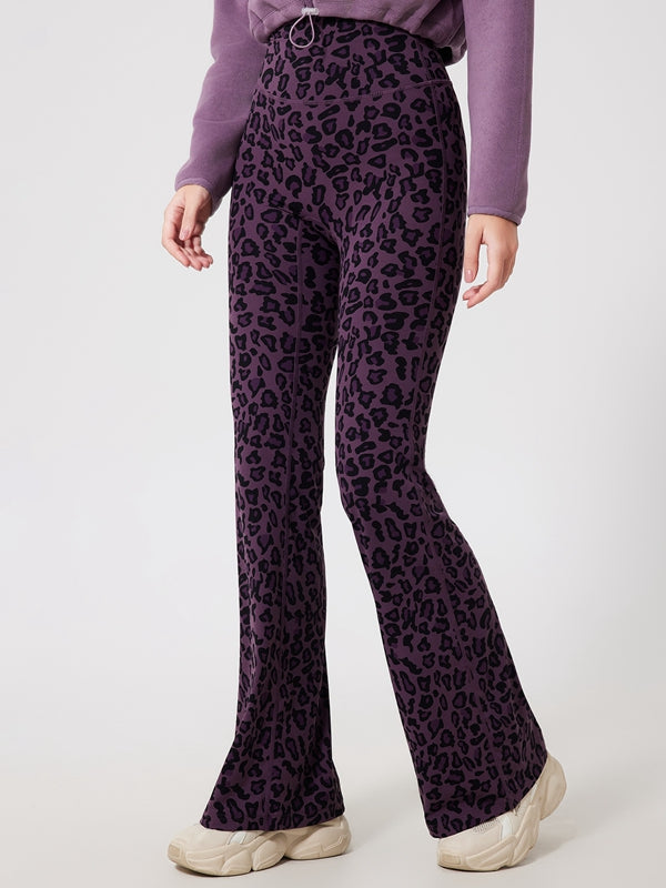 BUYCO Female Fleece Leopard Print Flare Leggings