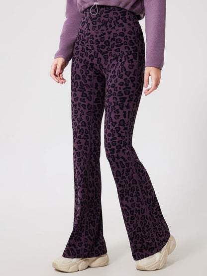 BUYCO Female Fleece Leopard Print Flare Leggings