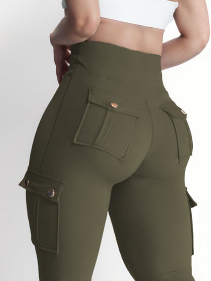 BUYCO Female Pocket High-rise Cargo Style Cropped Leggings