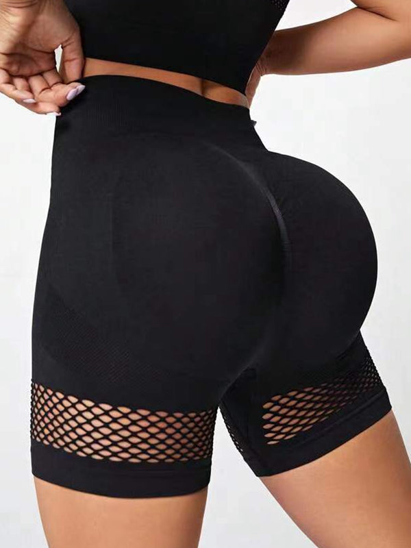 BUYCO Female Fishnet Ruched Back Hip-lift Spandex Gym Fit Shorts
