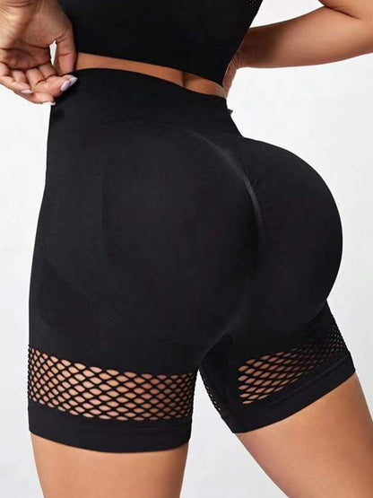 BUYCO Female Fishnet Ruched Back Hip-lift Spandex Gym Fit Shorts