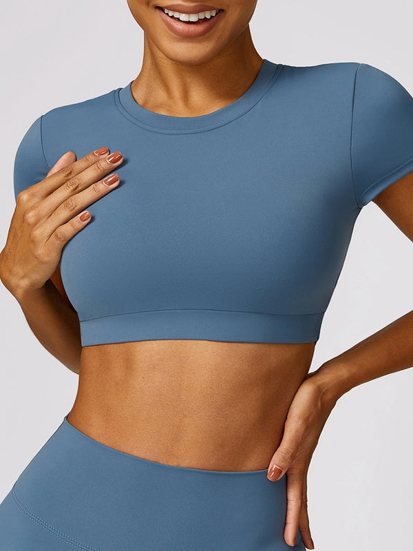 BUYCO Female Cross Back Backless Cropped Short Sleeves
