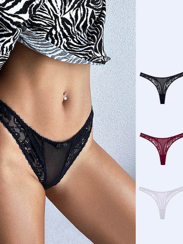 BUYCO Femal Fitted Mesh Lace T-back Panties