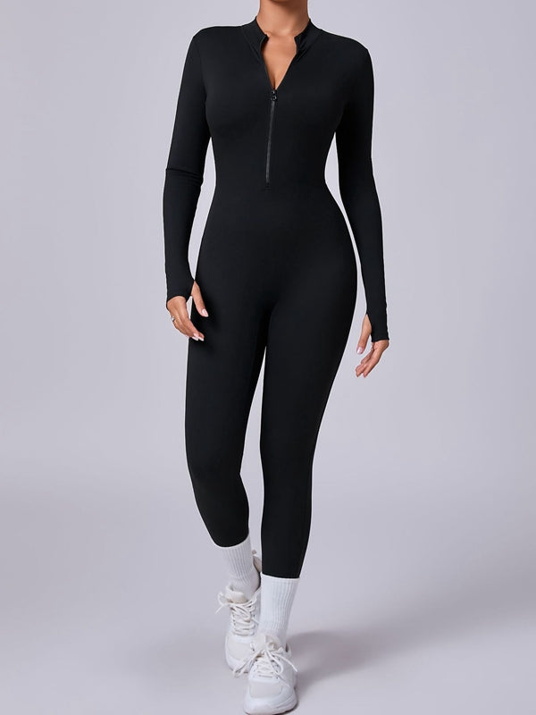 BUYCO Female Zipper Thumbhole Hip-lift Jumpsuit