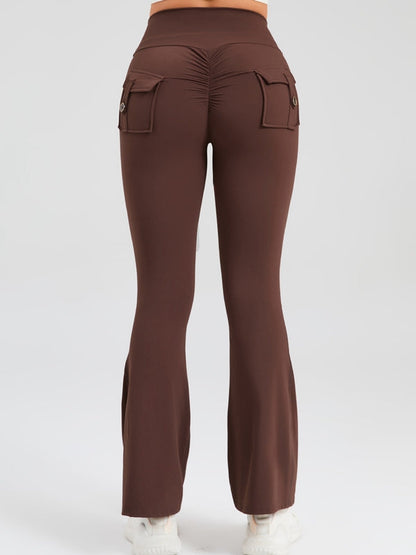 BUYCO Female Pocket Ruched Back Flare Cargo Leggings