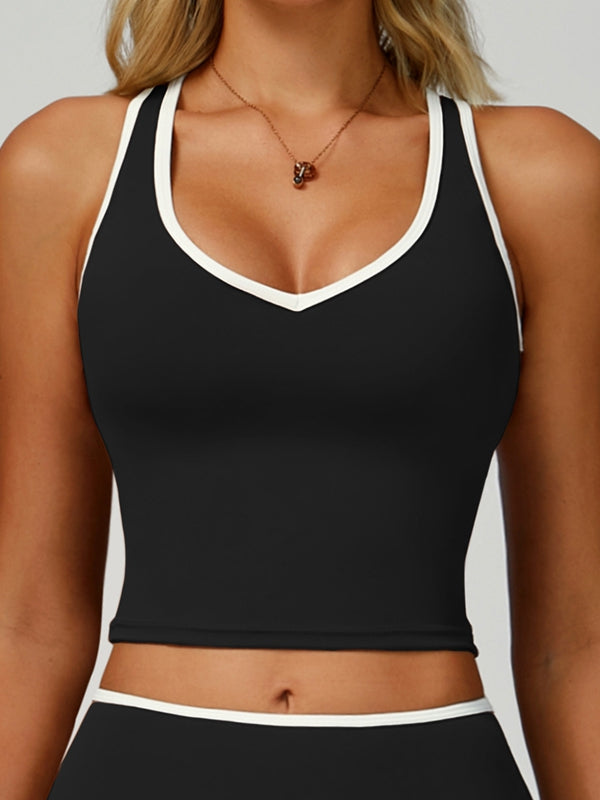 BUYCO Female Contrast Color Stripe Hollow Out Tank