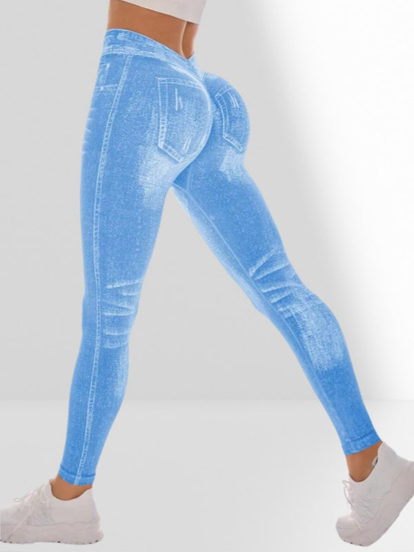 BUYCO Female Deep V Back Denim Ruched Back Leggings