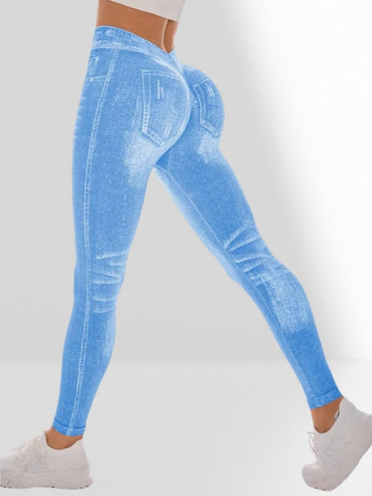 BUYCO Female Deep V Back Denim Ruched Back Leggings