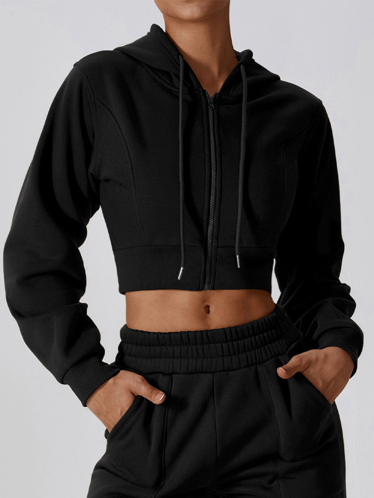 BUYCO Female Zipper Drawstring Cropped Hoodies