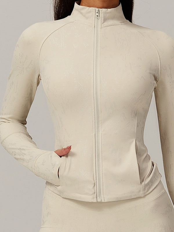 BUYCO Female Fitted Modern Stamping Print Pocket Thumbhole Jacket