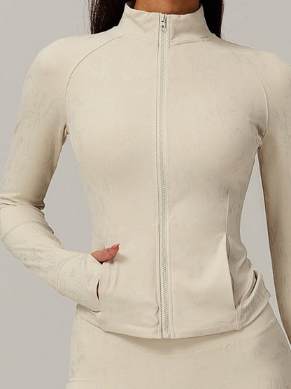 BUYCO Female Fitted Modern Stamping Print Pocket Thumbhole Jacket