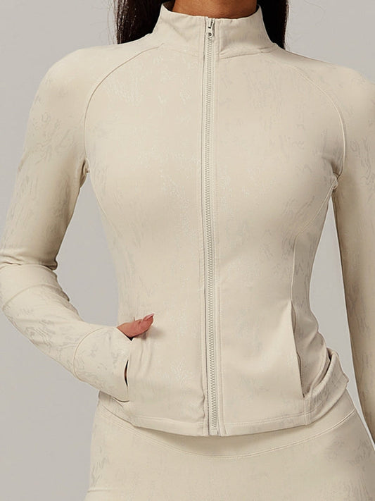 BUYCO Female Fitted Modern Stamping Print Pocket Thumbhole Jacket