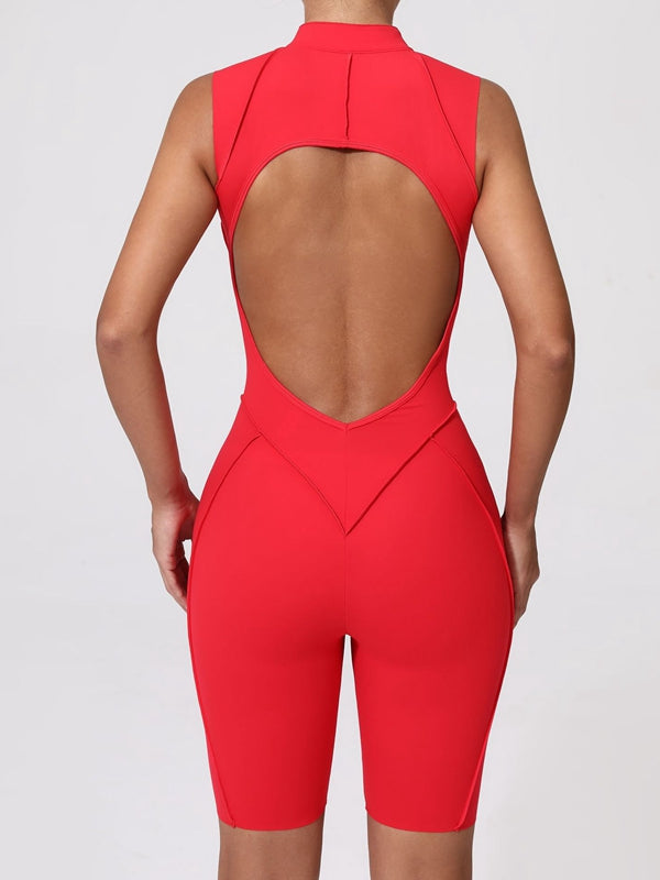 BUYCO Female Fitted Backless Zipper Quick-dry Romper