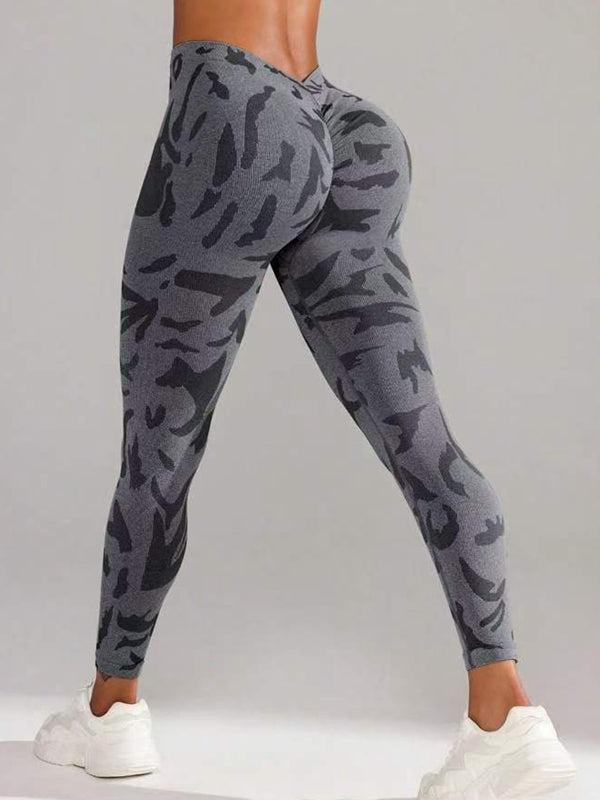BUYCO Female Fitted Camouflage Deep V Back Ruched Back Leggings